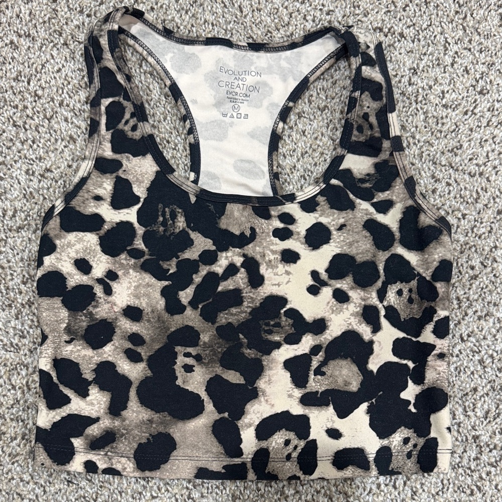 Evolution and Creation Leopard-Style Racerback Crop Tank - Black, Tan